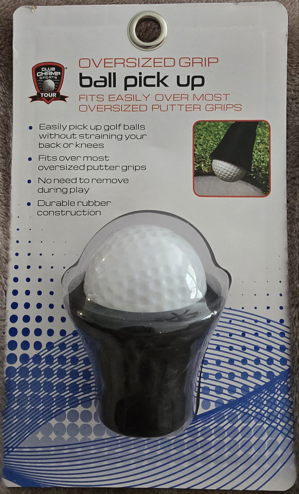 A black rubber golf ball pickup retriever in package