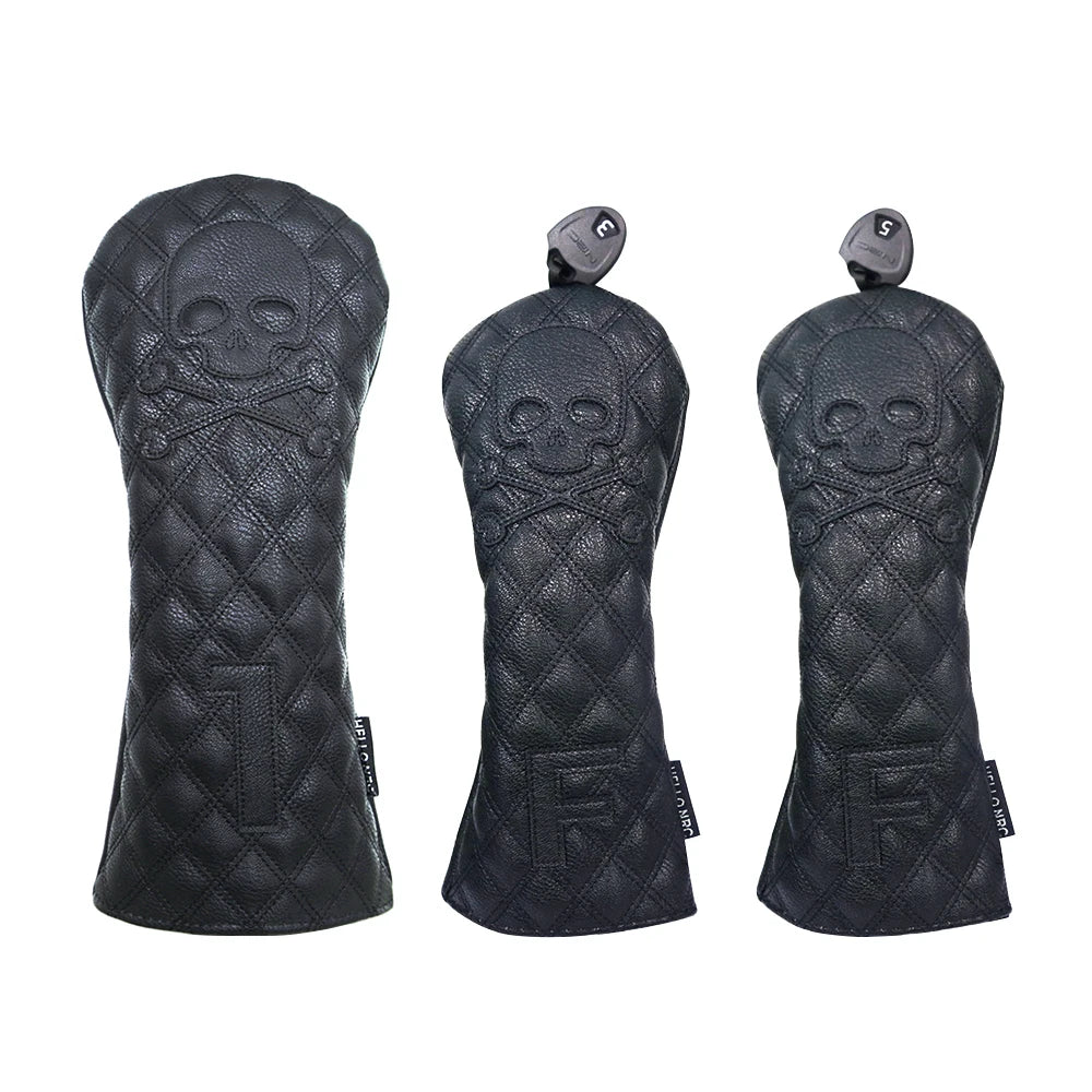 Golf Wood Cover PU Material For Driver Fairway Hybrid Waterproof Protector Cover Skull Pattern Soft Durable Golf Club Covers