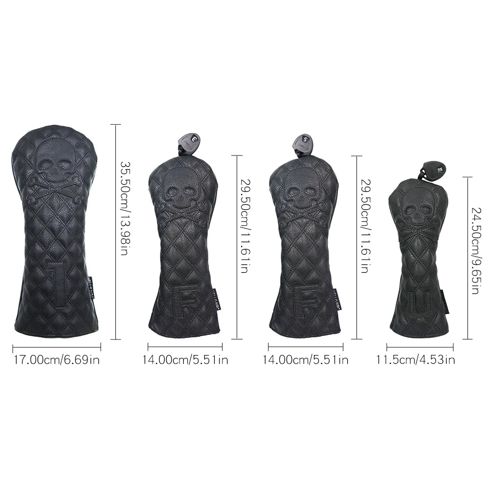 Golf Wood Cover PU Material For Driver Fairway Hybrid Waterproof Protector Cover Skull Pattern Soft Durable Golf Club Covers