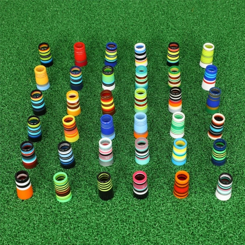 10Pcs Golfing Tapered Ferrules Fit 0.35Inch 0.37Inch Tapered and Parallel Shafts Colorful Striped Golfing Iron Ferrules