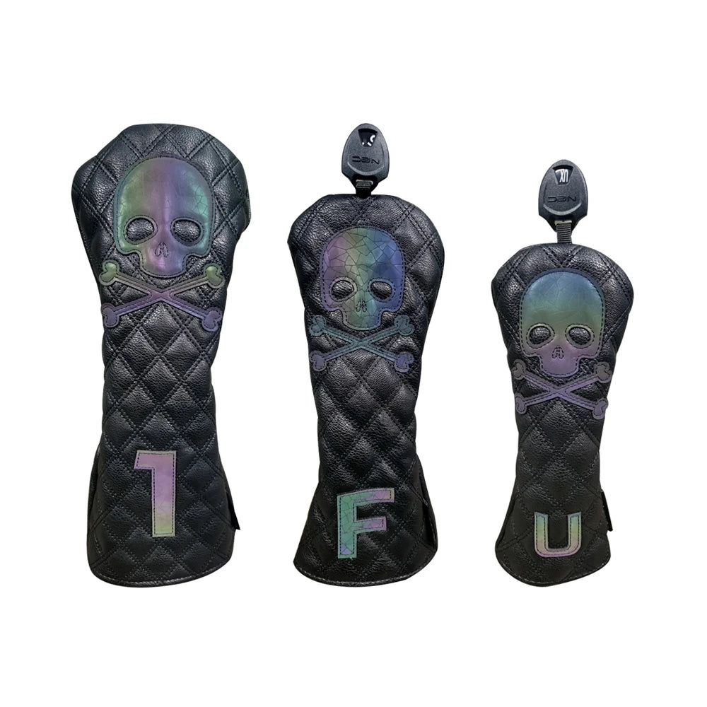 Golf Wood Cover PU Material For Driver Fairway Hybrid Waterproof Protector Cover Skull Pattern Soft Durable Golf Club Covers