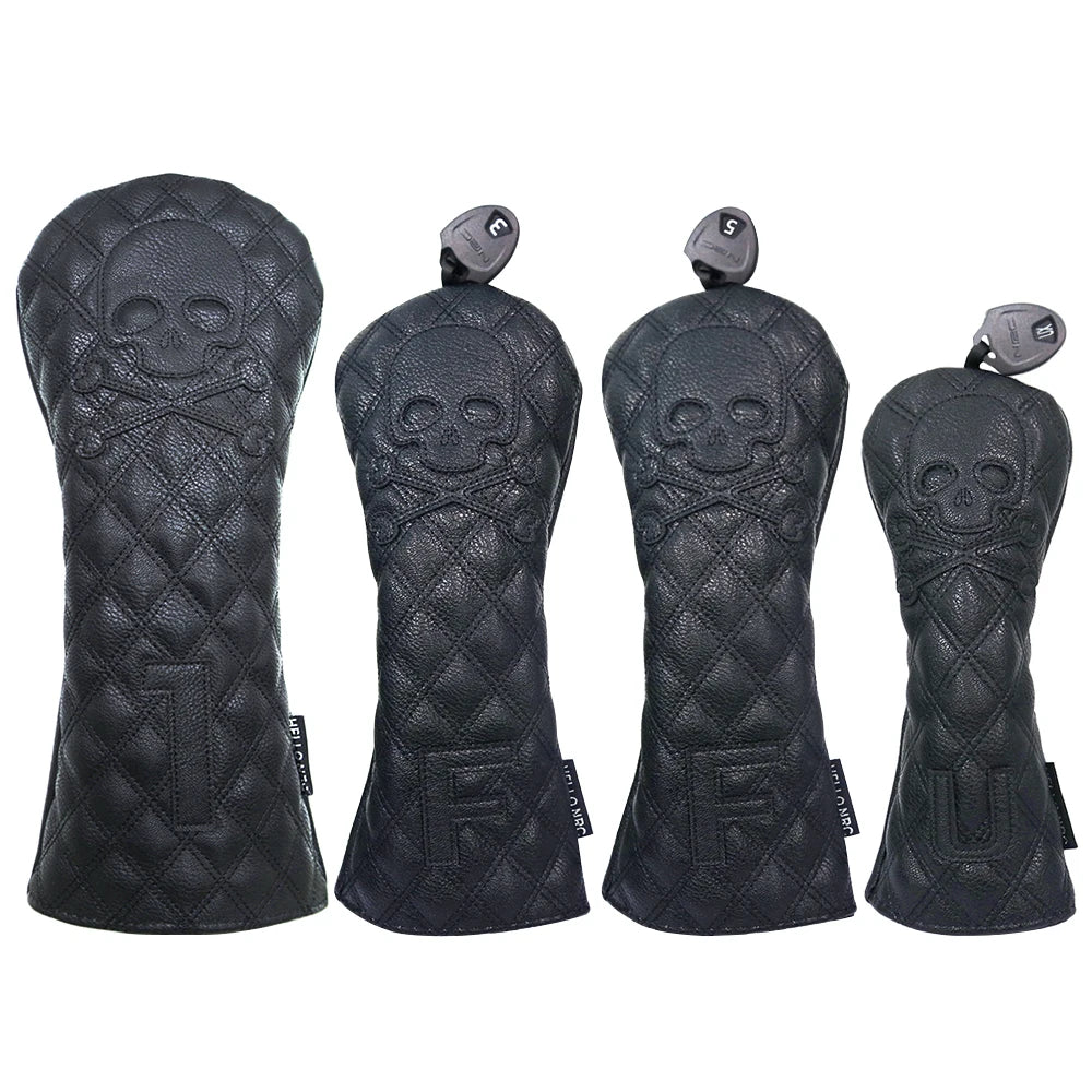 Golf Wood Cover PU Material For Driver Fairway Hybrid Waterproof Protector Cover Skull Pattern Soft Durable Golf Club Covers