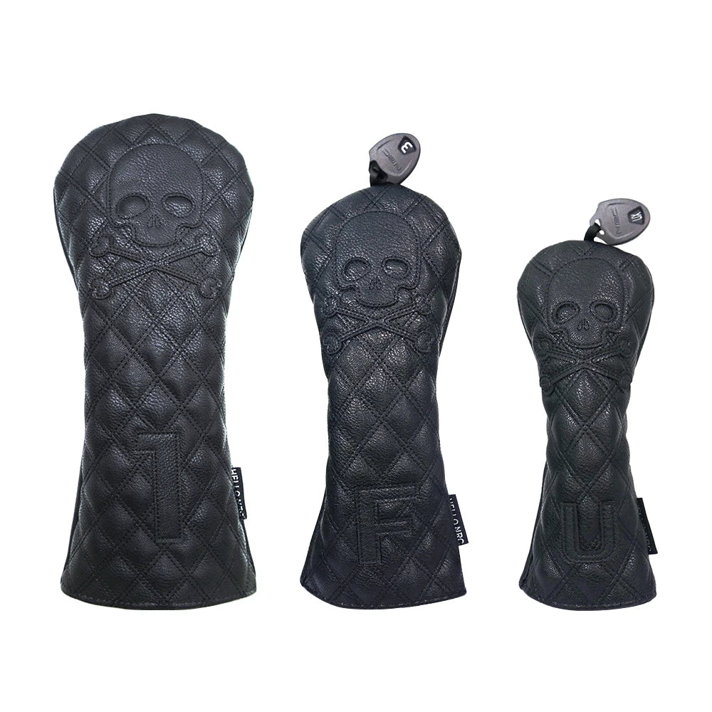 Golf Wood Cover PU Material For Driver Fairway Hybrid Waterproof Protector Cover Skull Pattern Soft Durable Golf Club Covers