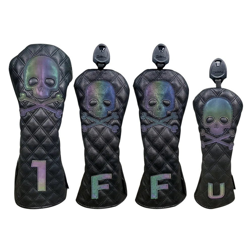 Golf Wood Cover PU Material For Driver Fairway Hybrid Waterproof Protector Cover Skull Pattern Soft Durable Golf Club Covers