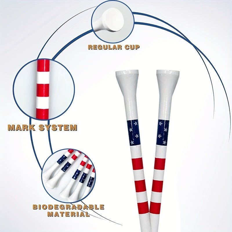 American Flag Style Bamboo Golf Tees - 50 pcs - Supercart88 - Wood Tee3.27 inches (83mm)American Flag Style Bamboo Golf Tees - 50 pcs
