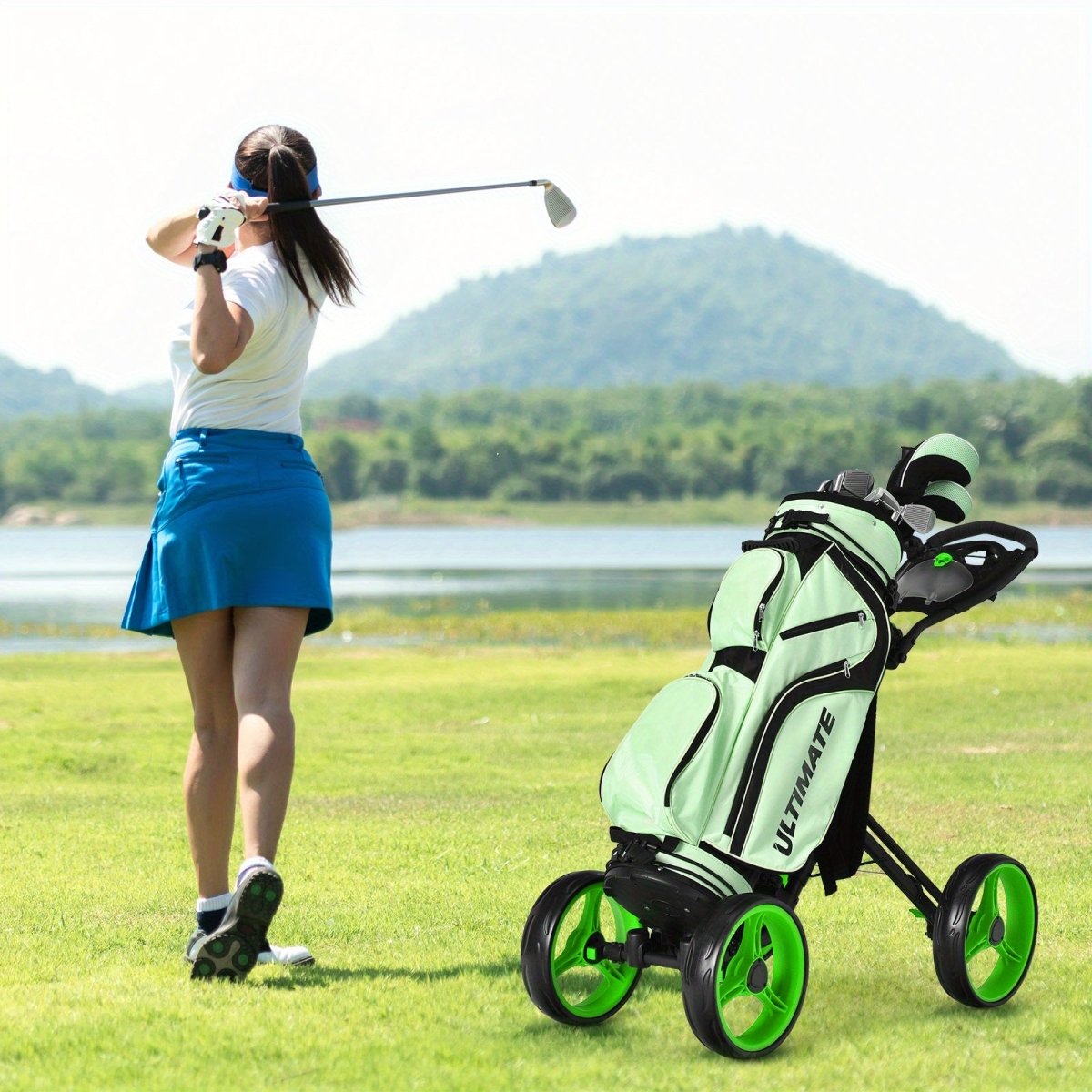 Goplus Folding 4 - Wheel Golf Push Cart with Brake - Supercart88 - Golf Push CartGoplus Folding 4 - Wheel Golf Push Cart with Brake