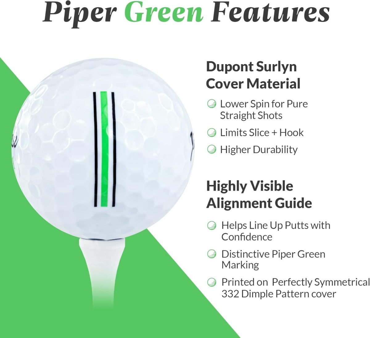 Piper Golf Distance Golf Balls - 12 Pack (Style: Green Color: White) - Supercart88 - Golf BallPiper Golf Distance Golf Balls - 12 Pack (Style: Green Color: White)