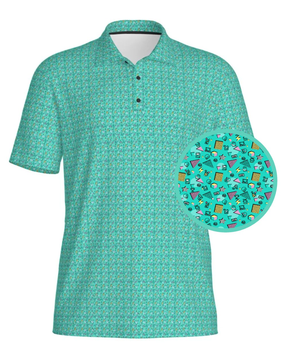 Retro Tee Time Polo - vibrant mix of early 90s motifs—Game Boys, golf icons, 90's vibes - Supercart88 - Polo shirtSRetro Tee Time Polo - vibrant mix of early 90s motifs—Game Boys, golf icons, 90's vibes