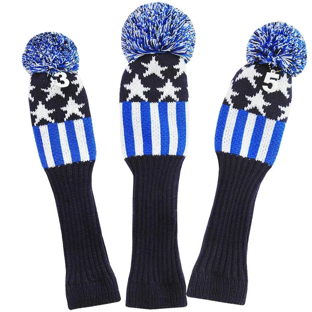 Vintage Vibe Golf Club Headcovers Set – 3pcs Knitted Pom Pom Sock Covers for Drivers and Fairway Woods - Supercart88 - HeadcoverBaby Blue Argyle SwaggerVintage Vibe Golf Club Headcovers Set – 3pcs Knitted Pom Pom Sock Covers for Drivers and Fairway Woods