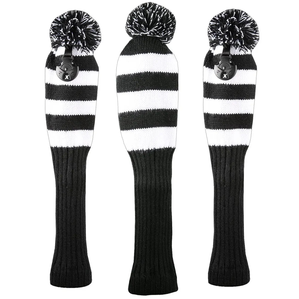 Vintage Vibe Golf Club Headcovers Set – 3pcs Knitted Pom Pom Sock Covers for Drivers and Fairway Woods - Supercart88 - HeadcoverZebra Stripe45134536900800