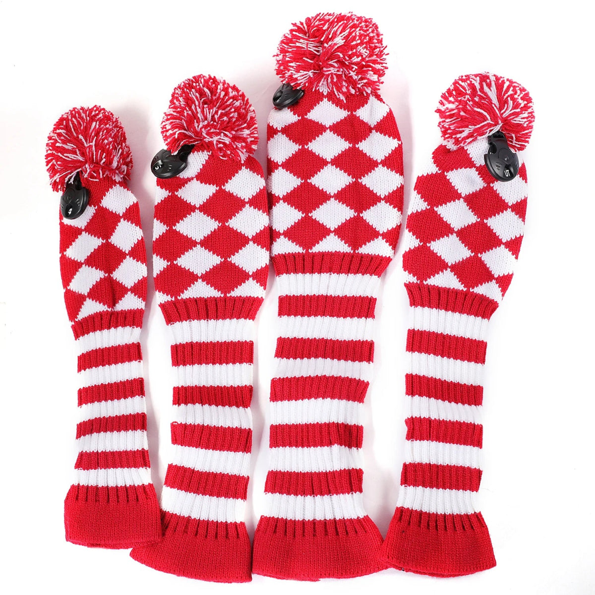 Vintage Vibe Golf Club Headcovers Set – 3pcs Knitted Pom Pom Sock Covers for Drivers and Fairway Woods - Supercart88 - HeadcoverCandy Cane Chaos45134536704192