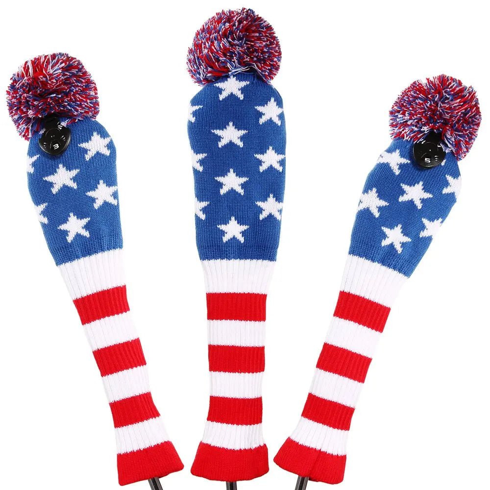Vintage Vibe Golf Club Headcovers Set – 3pcs Knitted Pom Pom Sock Covers for Drivers and Fairway Woods - Supercart88 - HeadcoverStar - Spangled Swagger45134536769728