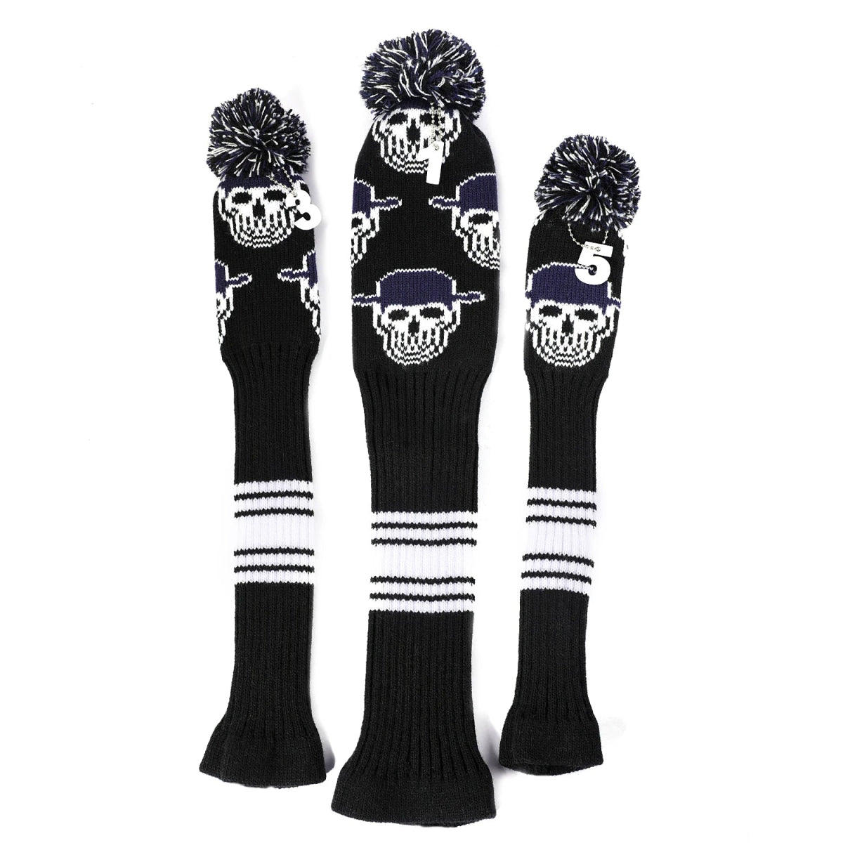 Vintage Vibe Golf Club Headcovers Set – 3pcs Knitted Pom Pom Sock Covers for Drivers and Fairway Woods - Supercart88 - HeadcoverMidnight Mischief45134536736960